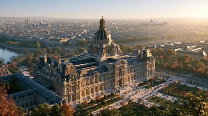Fototapeta premium France Temple de l Oratoire du Louvre Elevated Overlook Temple Landmark in Brilliant Clear Sunlight