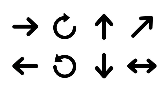 Set of eight simple arrow icons with rotation