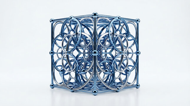 Blue geometric wireframe cube 3d illustration