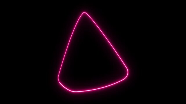 Abstract glowing pink neon triangle shape on a dark black background