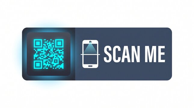 Digital QR Code Scanner Button with Scan Me Text and Smartphone Icon on Dark Background for Mobile App Interface