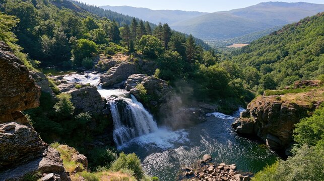 France Cascade d Ars Elevated Overlook Waterfall Scenery in Brilliant Clear Sunlight