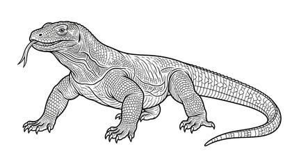 Fototapeta premium Komodo dragon lizard vector line art illustration