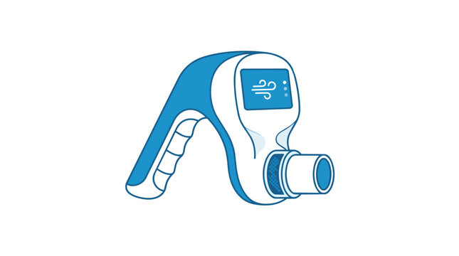 Handheld lung capacity spirometer measuring breathing volume in a modern flat vector style for pulmonary health clinics and asthma diagnostic monitoring