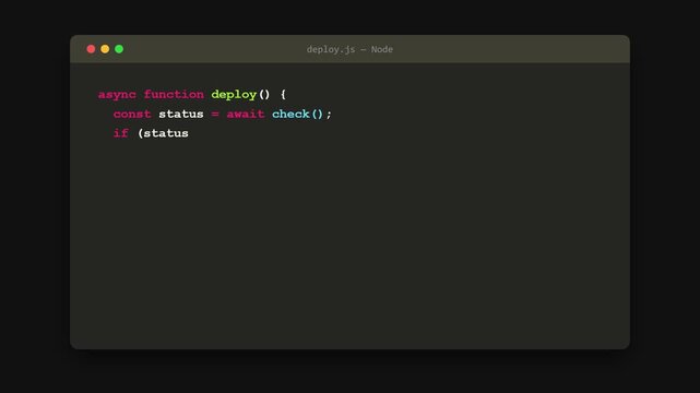 Software Developer Writing JavaScript Code in a Terminal Console