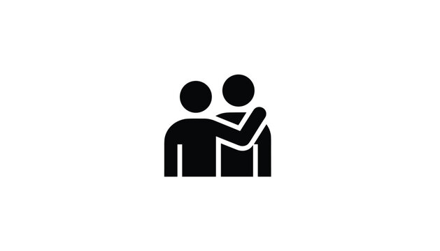 Black silhouette icon of two human figures showing support, empathy, and friendship with an arm around the shoulder.