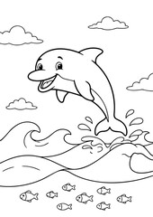 Obraz premium Happy Jumping Dolphin Coloring Page for Kids