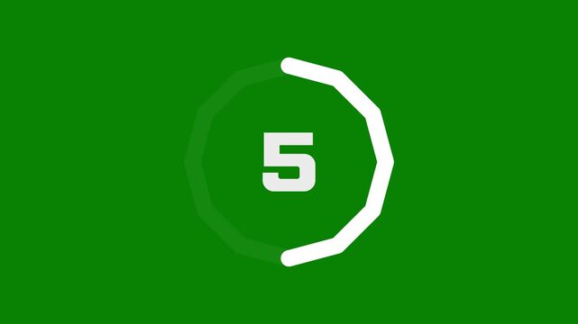 10 second circular countdown timer animation from ten to zero with progress ring on green background