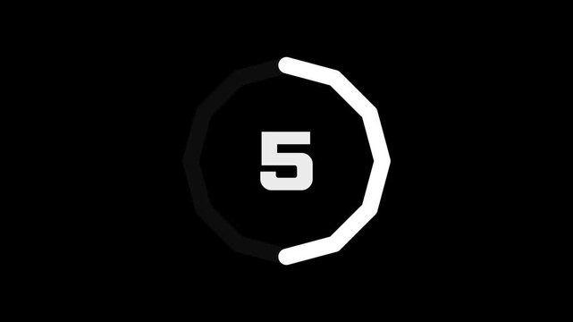 10 second circular countdown timer animation from ten to zero with progress ring on black background