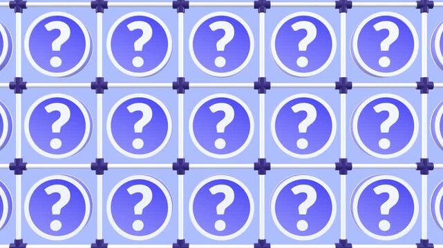 Animated question marks representing questions, uncertainty, problem solving, decision making, research, and business solutions. Suitable for presentations, education or explainer videos.