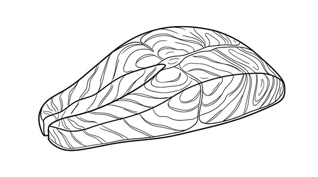 Fresh salmon fish steak line art vector illustration