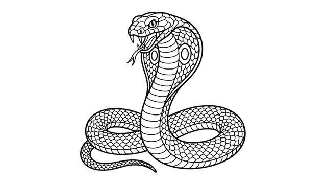 King cobra snake line art illustration with expanded hood and fangs