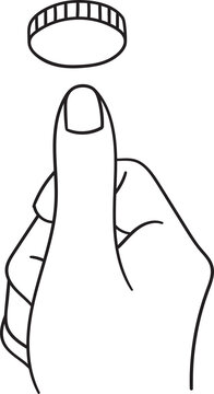 hand thumb flipping coin outline illustration