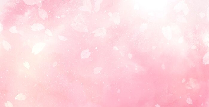ひだまりの中を舞い散る桜の花びら 手描きイラスト背景
