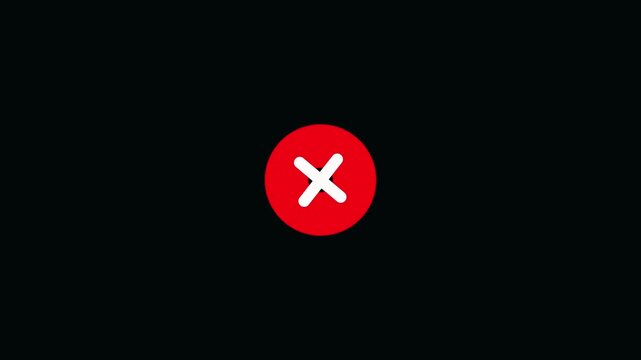Wrong, Error. Failed icon animation, alpha channel background, 4k quality animation video.
