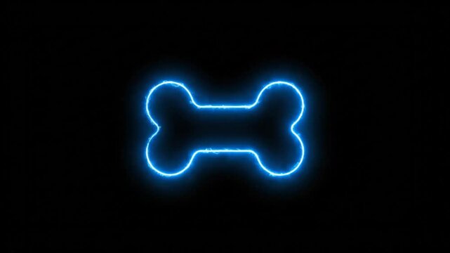 Abstract Electric Blue Neon Bone Outline Symbol on Black Background for Animation and Design Elements
