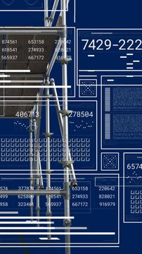 Animation of data processing and screens over scaffolding