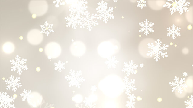 大きな雪の結晶と光の粒子が舞うゴールドとベージュの背景イラスト素材
