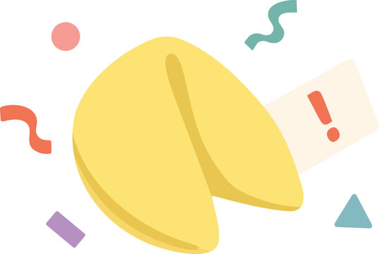 Yellow Fortune Cookie With Exclamation Note and Confetti