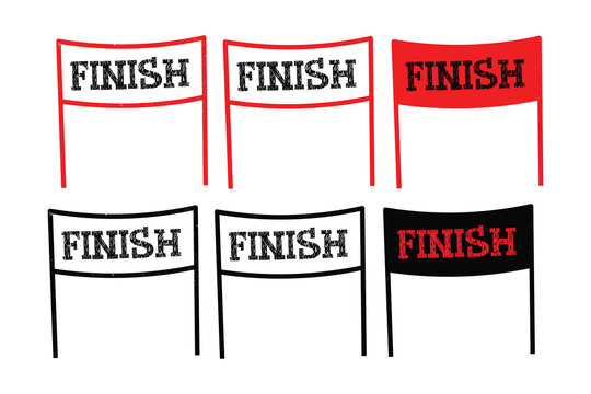 Finish line arch banners collection in red and black colors for marathon or racing event design