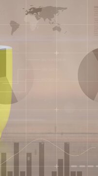 Animation of infographic interface over coffee cup against abstract background