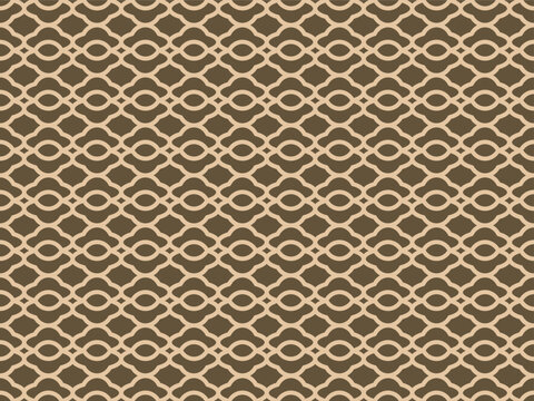 sophisticated seamless geometric vector pattern featuring dark brown lattice waves and interlocking beige oval shapes.