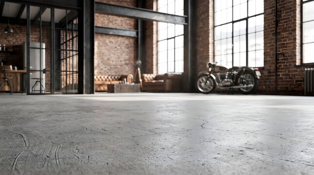 Low Angle View Polished Concrete Floor In Industrial Loft Interior