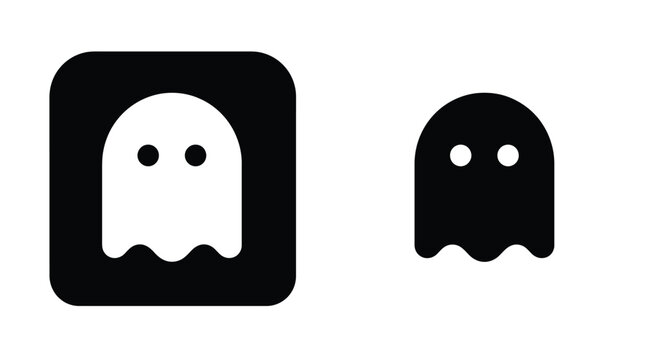 Minimalist ghost icon vector illustration featuring two high contrast black and white spooky spirit graphic symbols