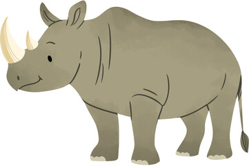 Cute Hand Drawn Rhinoceros Character Illustration for Children Nursery and Education © andika96