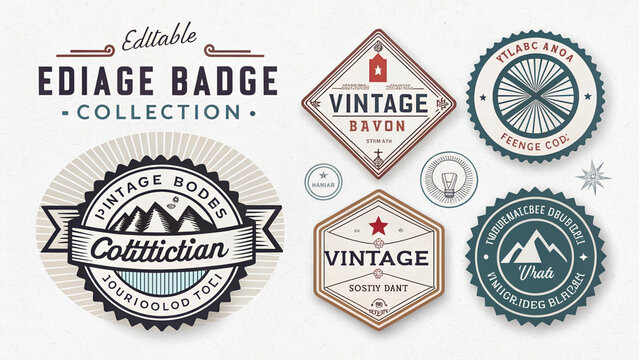 Vintage badge collection set with retro mountain frames isolated on white background design.
