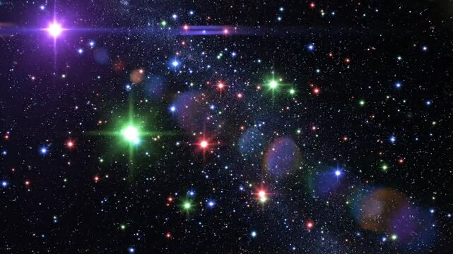 Mesmerizing display of colorful stars shimmering against a deep black cosmic backdrop, perfect for celestial themes.