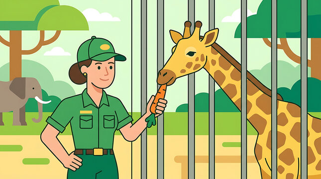 A zookeeper feeding a carrot to a giraffe at the zoo