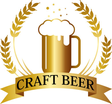 高級感のあるビールのエンブレム　ゴールド