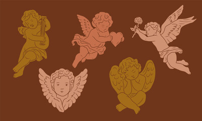 Fototapeta premium Hand drawn vintage doodle cupids illustration