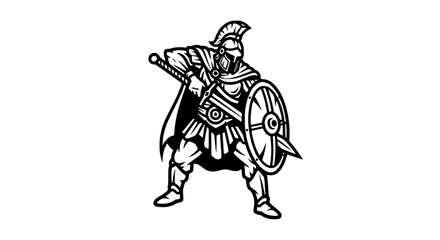 Naklejka premium Ancient Warrior with Shield and Sword