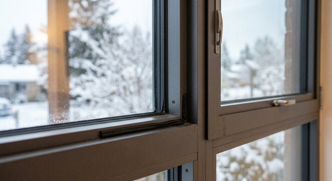 Modern Insulated Window with Weatherstripping in Winter