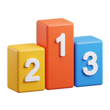 3D Number Blocks Showing First, Second and Third Place