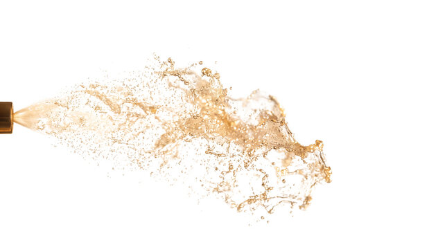 Dynamic liquid splash of brown beverage, exploding water droplets and spray, refreshing drink burst for advertising isolated PNG with Transparent Background