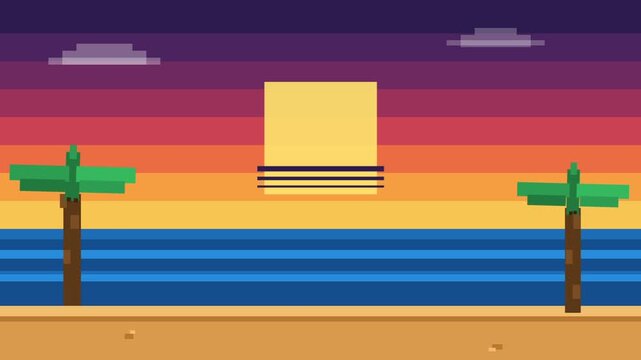Abstract Sunset Beach Scene With Palm Trees And Square.