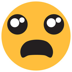 Worried yellow emoji with oversized eyes and downturned mouth, anxious emotional reaction for concern, uncertainty, messaging, social media and digital communication © Rishabh
