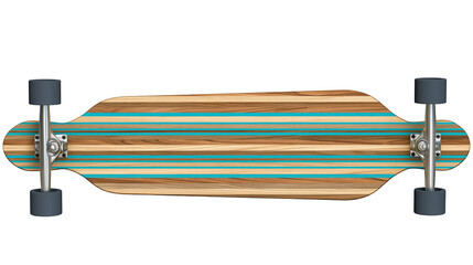 Longboard skateboard with colorful wood grain stripes, isolated on transparent background © Mia
