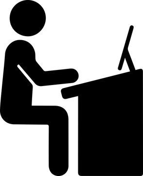 Person working at computer desk office glyph icon isolated on transparent background