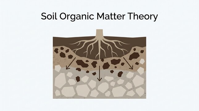 Educational vector illustration of soil organic matter theory showing decomposition process in ground layers
