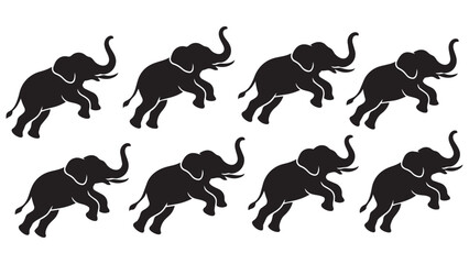 Obraz premium Black silhouette elephants running in a line