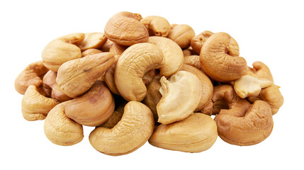 Fototapeta premium Heap of raw cashew nuts curved shape light brown color, isolated on transparent background