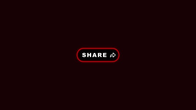 Red neon share button pulsing text and fading arrow icon loop animation on black background