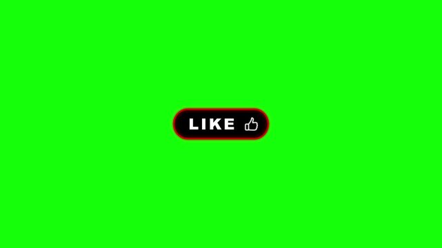 Red neon like button pulsing text and fading thumbs up icon loop animation on green screen background