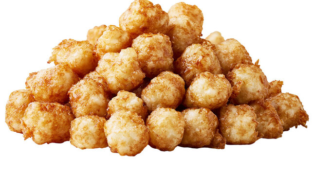 Golden crispy potato tots pile deep fried and savory, isolated on transparent background