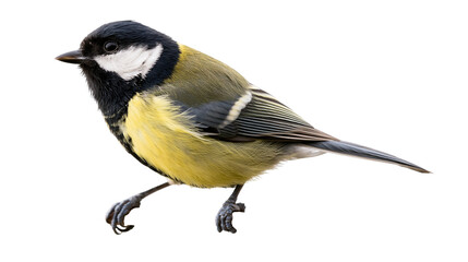 Great tit bird with black and yellow plumage, isolated on transparent background © Mia