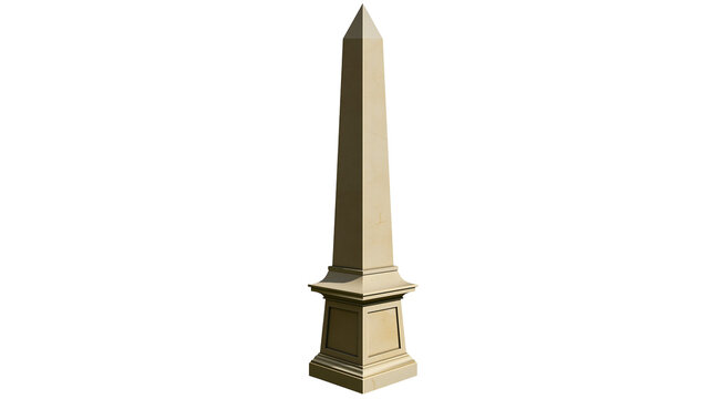 Tall sandstone obelisk monument with square base, isolated on transparent background